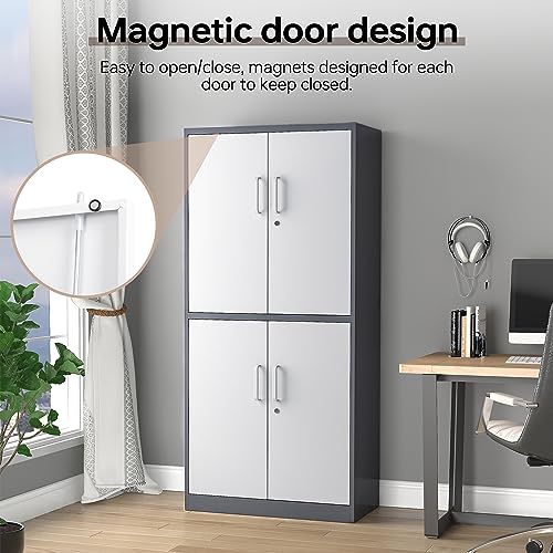 Metal Garage Cabinets, 72" Tall Locking Storage Cabinets with 2 Doors and 5 Adjustable Shelves, Steel Utility Tool Cabinet, Black Lockable Outdoor Storage Cabinet for Pantry, Garage, Home Office
