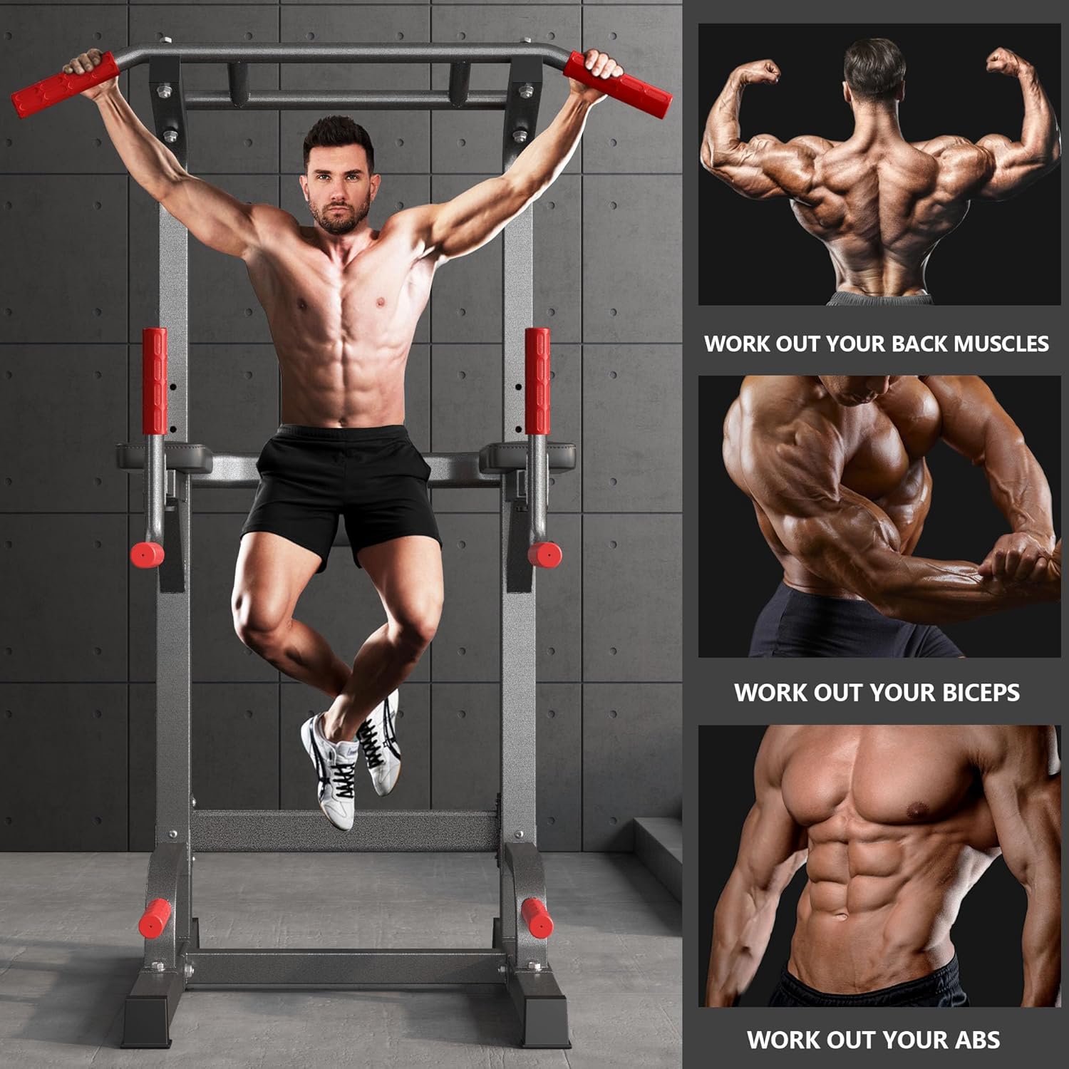 SogesPower Power Tower Pull Up Dip Stand Multi-Function Adjustable Height Workout Equipment Dip Station Fitness Strength Training for Home Gym 330LBS
