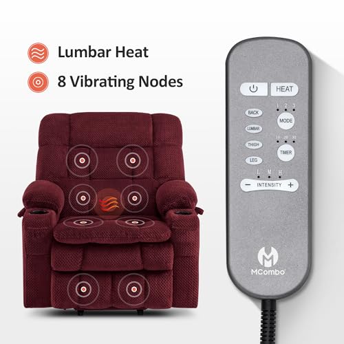 MCombo Dual Motor Power Lift Recliner Chair with Massage and Heat for Elderly People, Infinite Position, USB Ports, Cup Holders, Fabric 7890 (Medium-Regular, Burgundy)