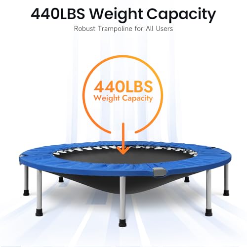 BCAN 40/48" Foldable Mini Trampoline Max Load 330lbs/440lbs, Fitness Rebounder with Adjustable Foam Handle, Exercise Trampoline for Adults Indoor/Garden Workout