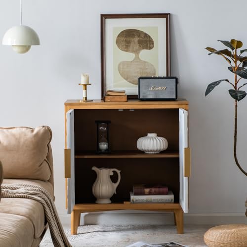 Farmhouse Sideboard with Leaf Design Doors, Decorative Storage Cabinet Freestanding Buffet Sideboard Credenza with Wood Legs for Living Room, Kitchen, Dining, Office and Entryway