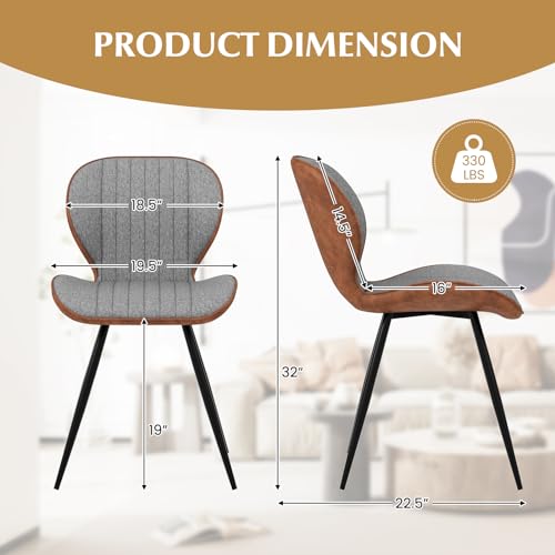 Giantex Upholstered Dining Chairs Set of 2, Modern Accent Chairs w/Curved Backrest, U-shaped Seat & Non-slip Foot Pad, Armless Leisure Chairs, 330 LBS Load, Kitchen Chair for Living Dining Room