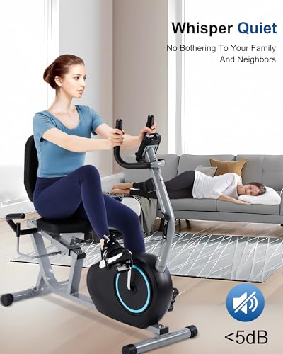 Recumbent Exercise Bike for Seniors - 400LB Weight Capacity Recumbent Bikes with Comfortable Seat, Pulse Sensor, 16-level Resistance, LCD Monitor