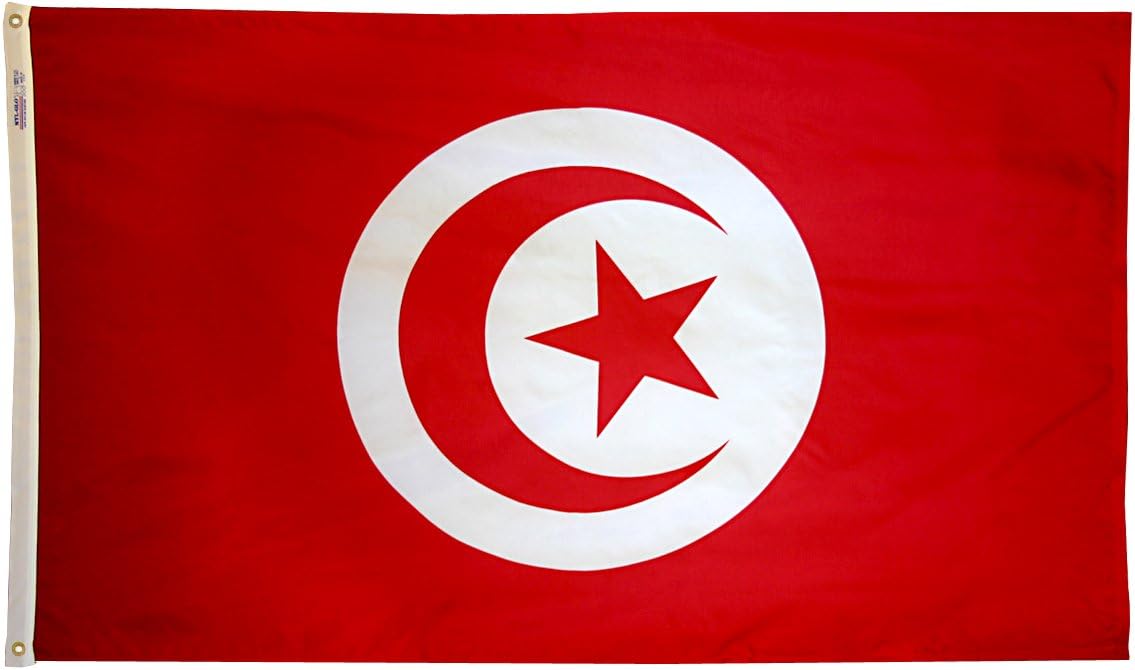 Annin Flagmakers Model 198585 Tunisia Flag 3x5 ft. Nylon SolarGuard Nyl-Glo 100% Made in USA to Official United Nations Design Specifications.