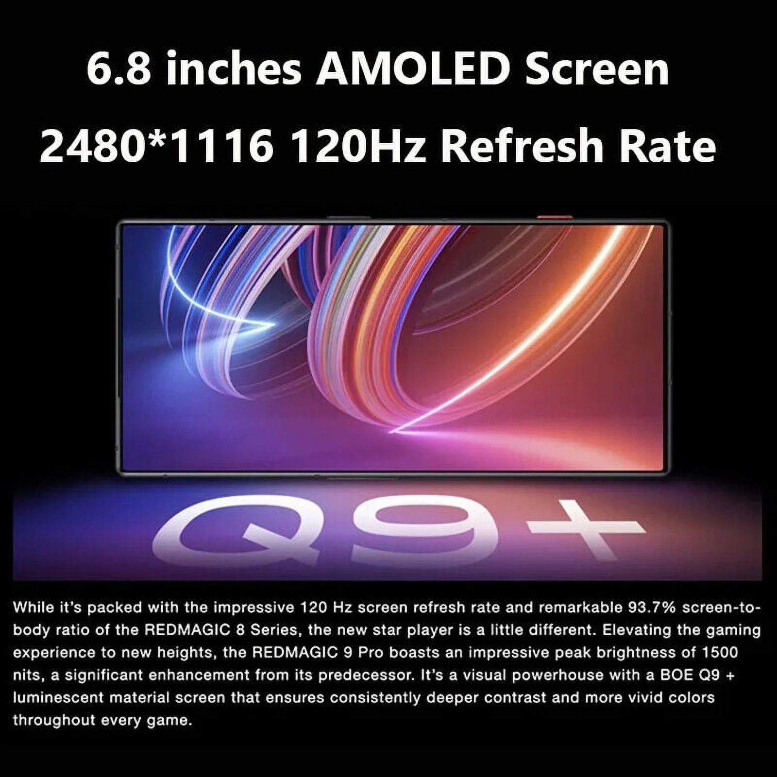 Nubia RedMagic 9 Pro 5G Smartphone, 120Hz Gaming Phone, Snapdragon 8 Gen 3, 6.8"AMOLED Screen, 16G+512GB, 80W Charger US Unlocked Cell Phone Black