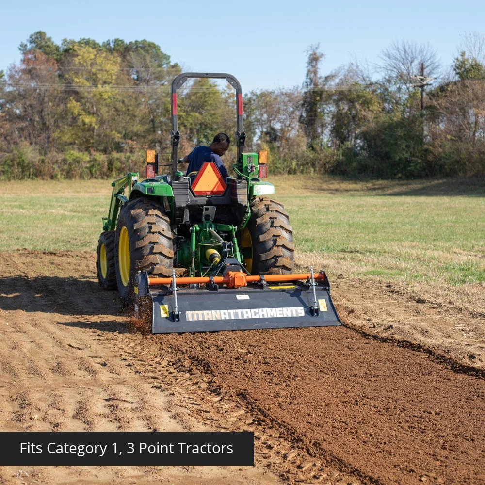 Titan Attachments 3 Point 72in PTO Driven Rotary Tiller, Category 1 Tractors, Single Speed Gear Drive, L-Shaped Tines Work 5in Deep