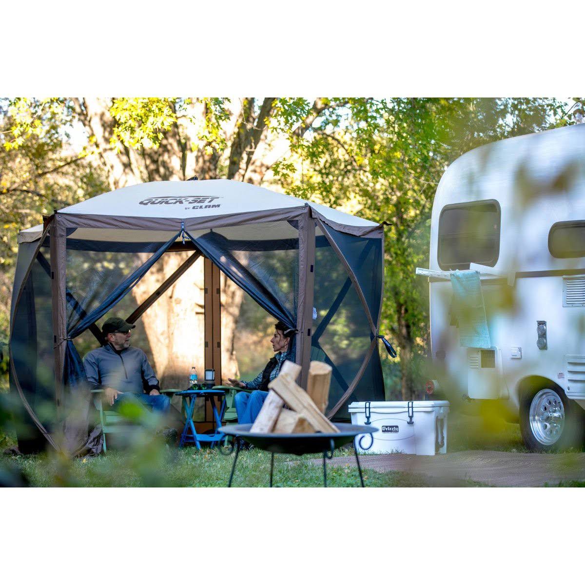Clam PortableCanopy Shelter, Brown w/ Clam Quick Set Wind u0026 Sun Panels (6 Pack)