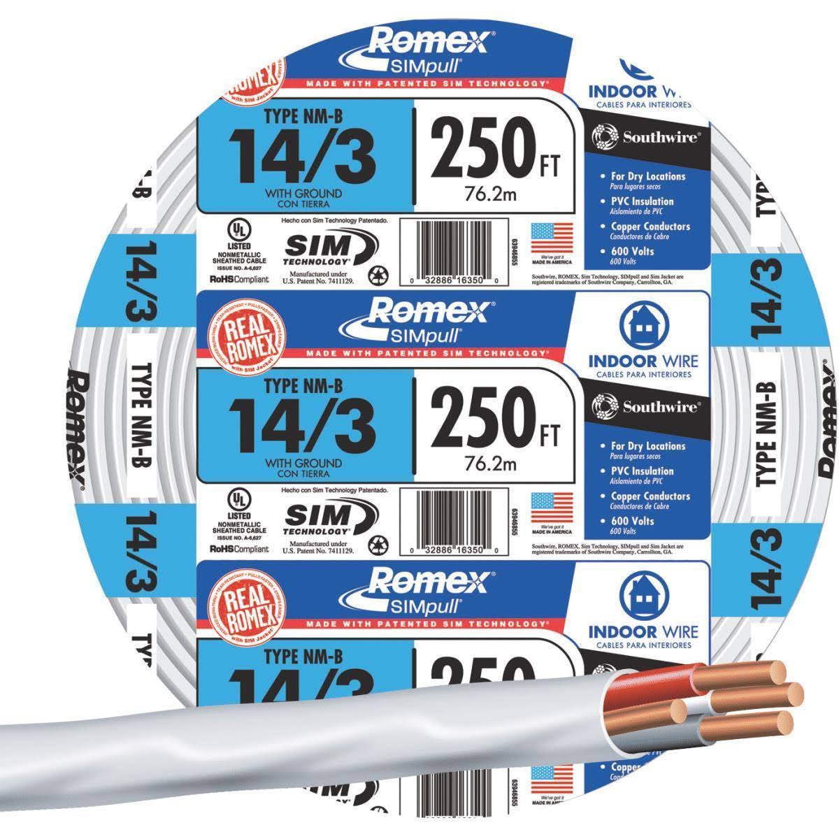 Romex 250& Roll 14/3 Nm-b Indoor Electrical Copper Wire