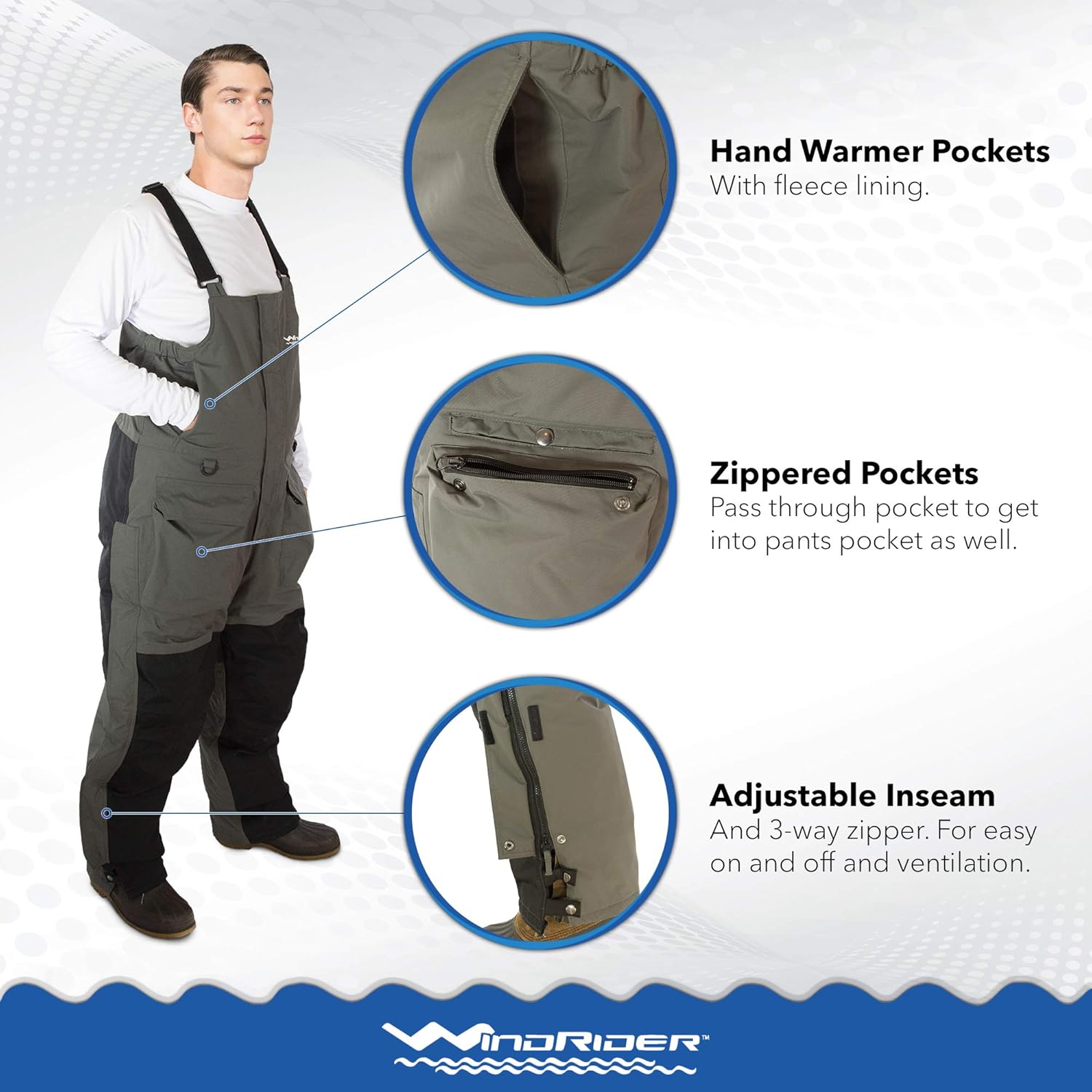WindRider Ice Fishing Suit Insulated Bibs & Jacket Flotation Tons of Pockets Waterproof Gear for Ice Fishing and Snowmobiling