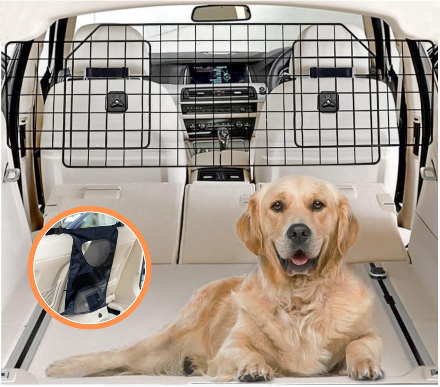 COLETA Dog Car Barrier for SUVs & Vehicles - Adjustable Large Pet Barrier with Bonus Guard Mesh for Full Coverage. Heavy-Duty, Universal-Fit Easy Install-Removal Divider for Pet Car Safety