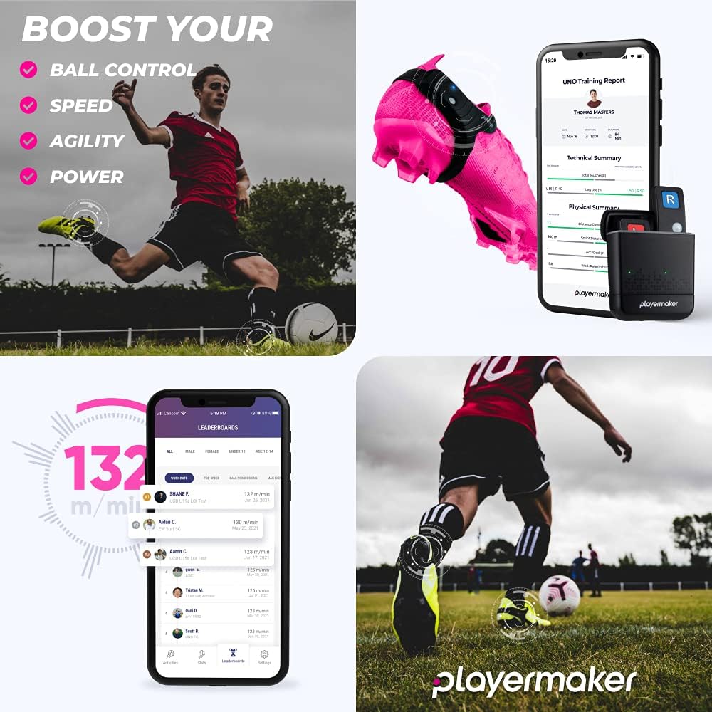 Playermaker Smart Soccer Activity Tracker - Wearable Soccer Training Foot Sensor Equipment for Analyzing Physical and Technical Data - Outdoor and Indoor Use - iOS and Android Compatible
