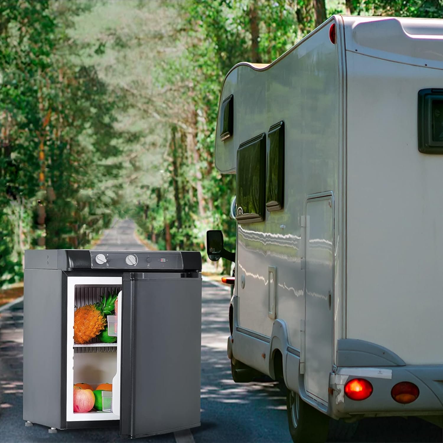 Techomey Propane Refrigerator for camper, Propane Fridge 1.4 Cu.Ft, Gas Refrigerator 12 V/110V/GAS LPG, 3 Way Refrigerator, Quiet Compact Rv Refrigerator for Semi Truck, Truck, Camper Van, Rv, Garage, Black