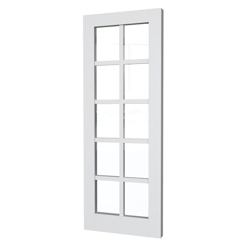 Slab Doors 32" x 80" Clear Glass French Interior Door, 10-Lite Glass Door Panel Single Door Slab for Living Room Bathroom Pantry Easy Install - without Hardware Kit