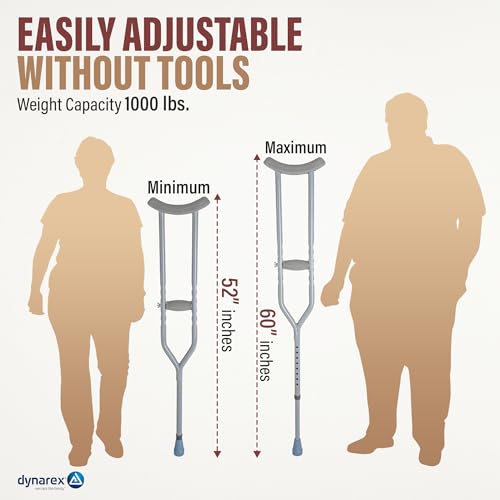 Dynarex Bariatric HD Steel Tall Adult Crutches - 5'10” to 6'6” - Extra Heavy Duty Bariatric Crutches with Underarm Pads, Adjustable Hand Grips - 1000 lb. Capacity, 1 Pair