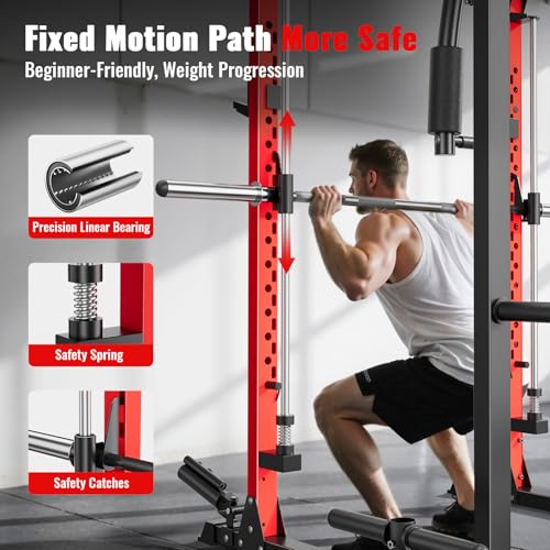 ARMAC Smith Machine, Multi-Functional Power Cage for Home Gym, 2000LBS Squat Rack with Two LAT Pull-Down Systems, Cable Crossover Machine and and More Cable Attachment