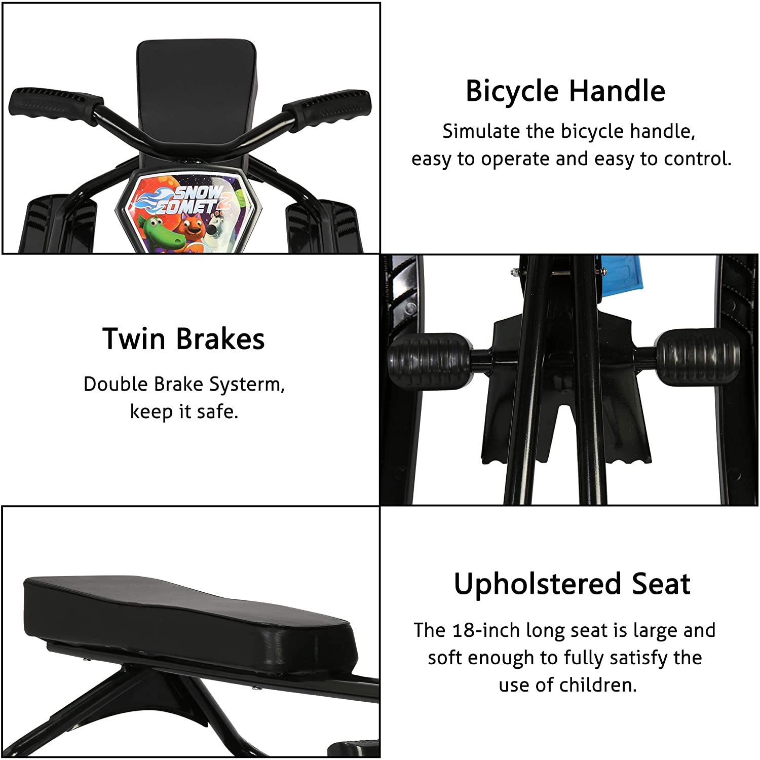 KARMAS PRODUCT Snow Racer Sled with Steering Wheel/Bicycle Handle and Twin Brakes, Kids Teens Winter Sport Ski Sled Slider Board for Downhill and Uphill