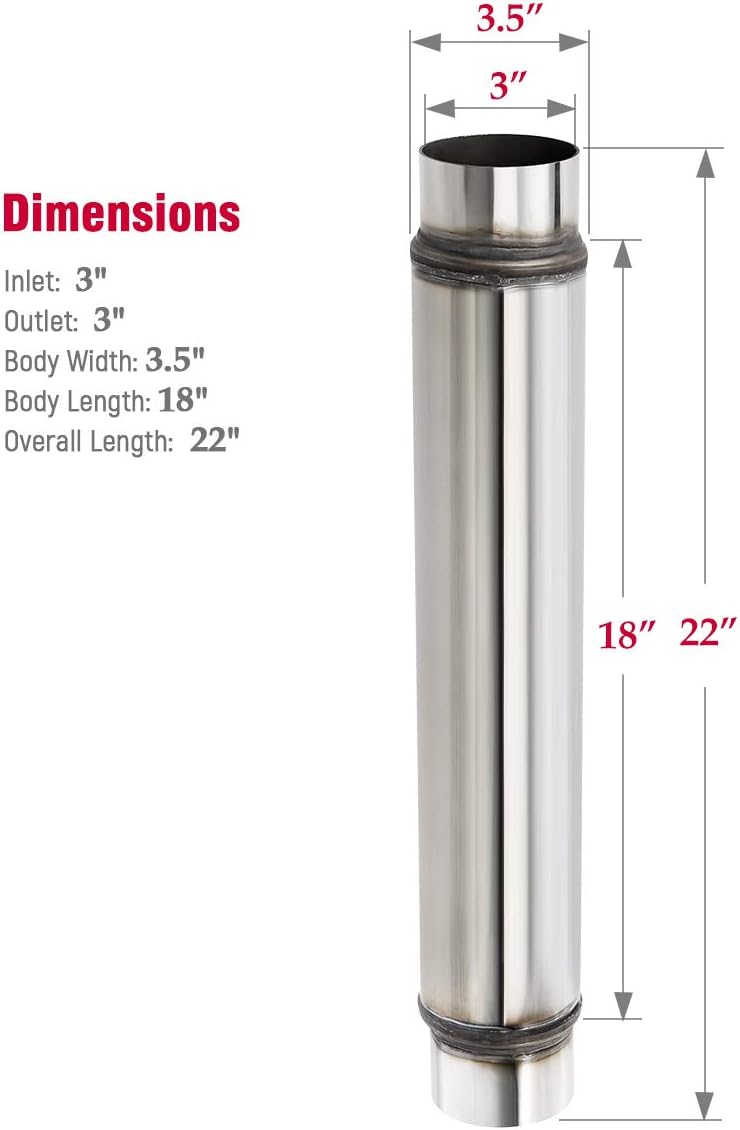 Upower 3 Inch Inlet/Outlet Exhaust Muffler, 3" Inlet Resonator with 18" Length Overall Length 22" Resonator Great Tone Universal Stainless Steel Muffler Resonator Pack of 2