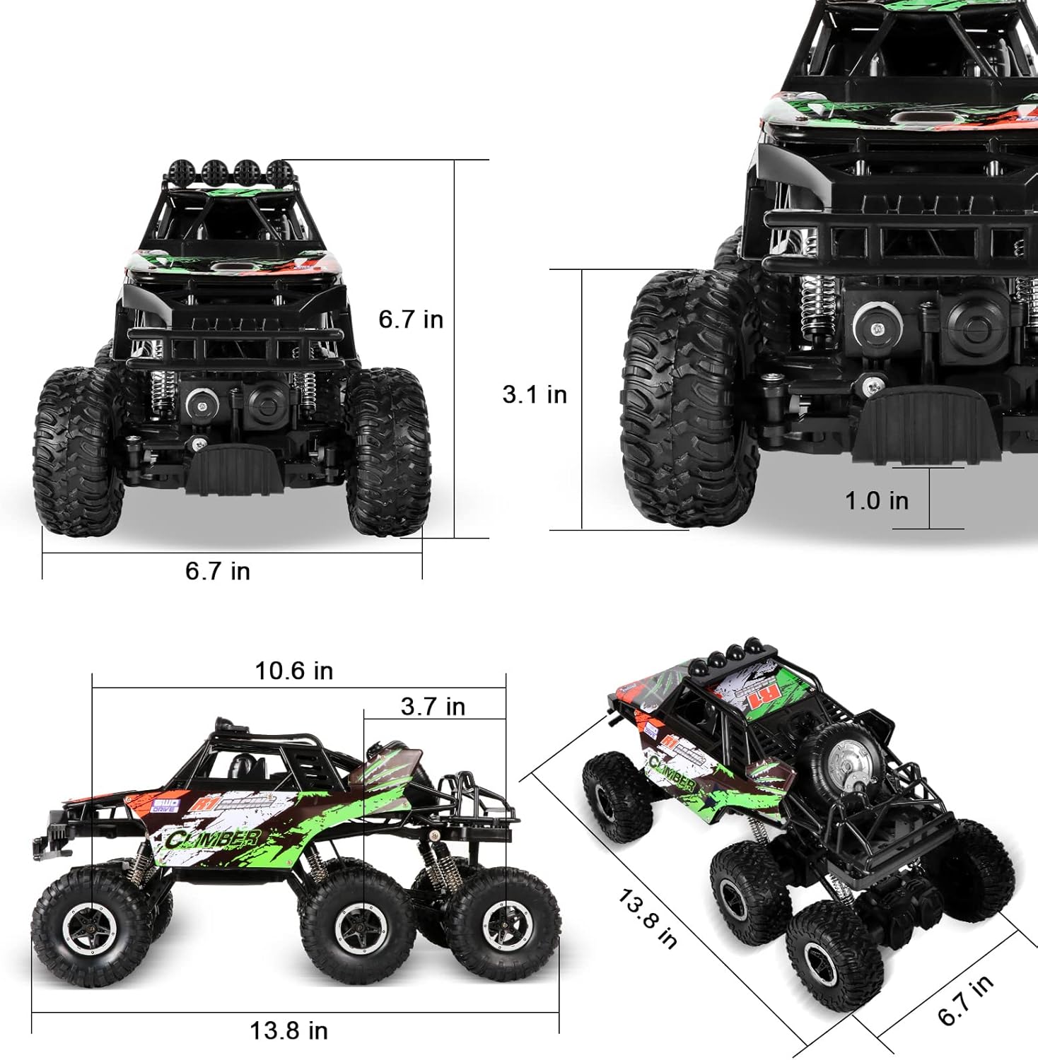 1/10 Scale Large RC Truck 2.4Ghz Remote Control Car with Color LED Mist Spray-6x6 Off-Road Remote Control Monster Truck for 40+ Min Play-All Terrains Remote Control Truck for Kids & Adults Pack of 2