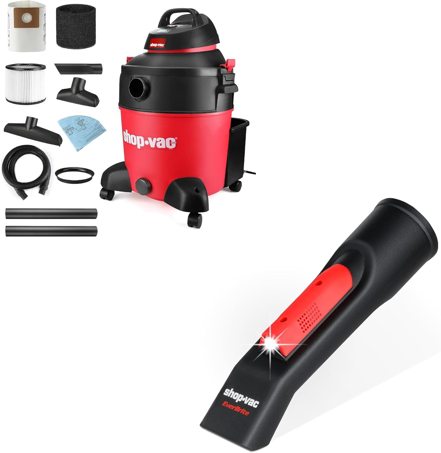 Shop-Vac 12 Gallon 5.5 Peak HP Wet/Dry Vacuum and Nozzle with LED Light