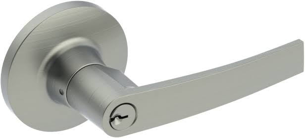 Hager August Lever Round Rose Entry/Office (F82A) Satin Chrome Hager 1 Keyway