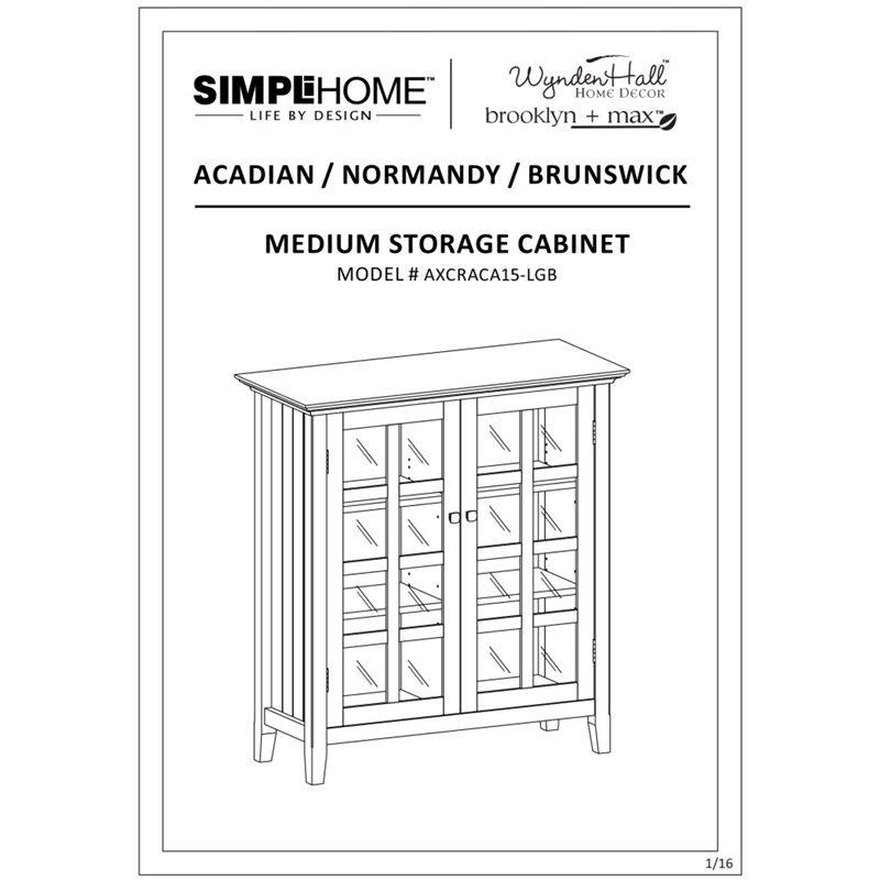 Simpli Home Acadian Solid Wood Medium Storage Cabinet in Light Golden Brown