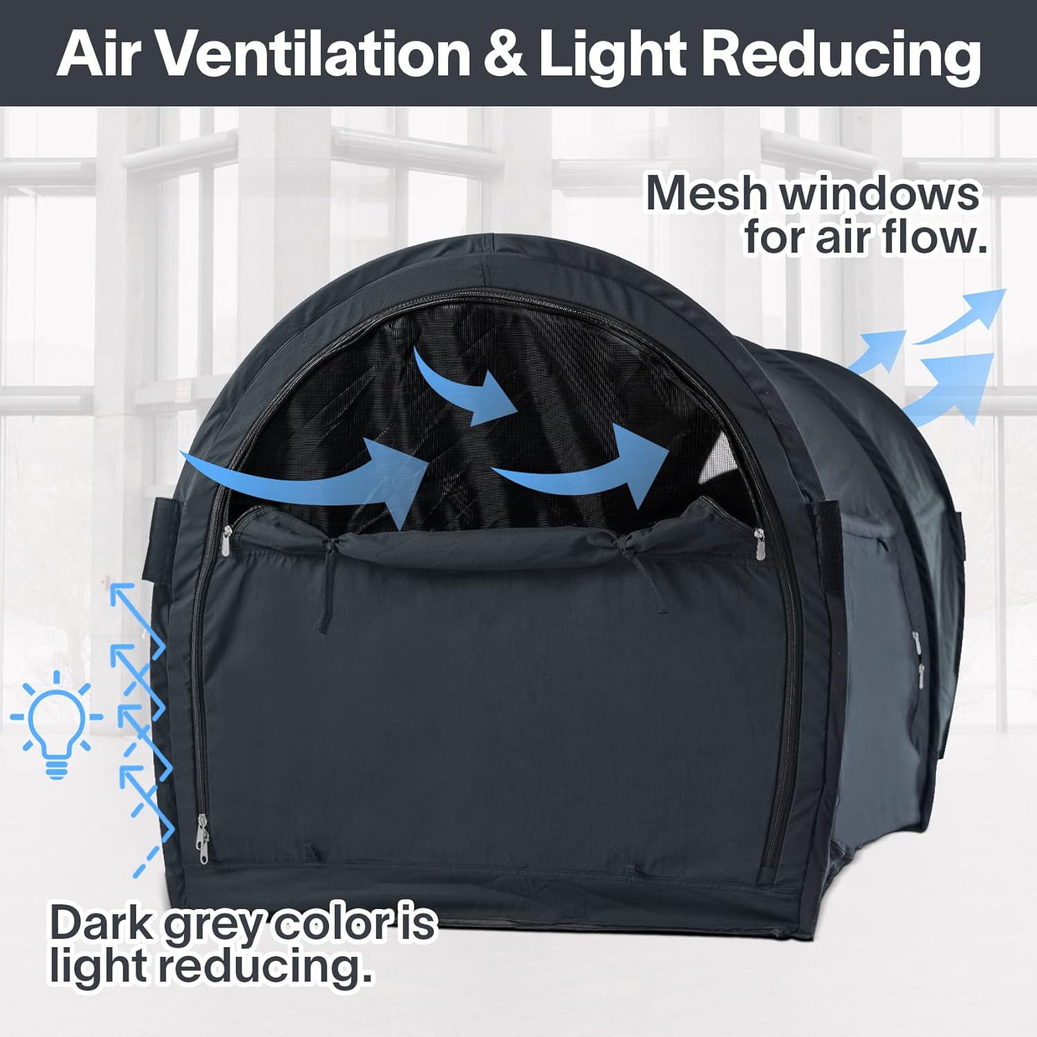 EighteenTek Bed Canopy Office Bed Tents Dream Tents Privacy Space Office Sleeping Tents Indoor Pop Up Portable One Person Lay Down NOT Sitting Frame Curtains Breathable Grey Cottage 75”x28”x31”H