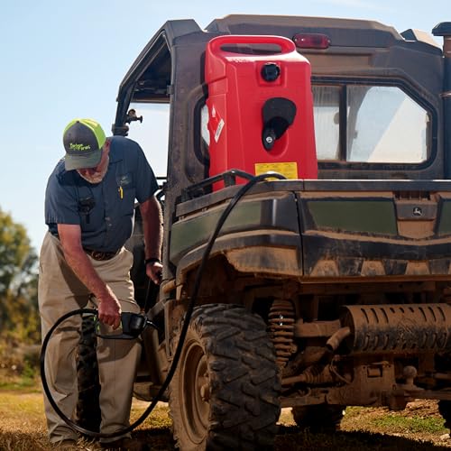 Scepter Flo N' Go Duramax 14 Gallon Portable Diesel Gas Fuel Tank Container Caddy with LE Fluid Transfer Siphon Pump and 10-Foot Long Hose, Yellow