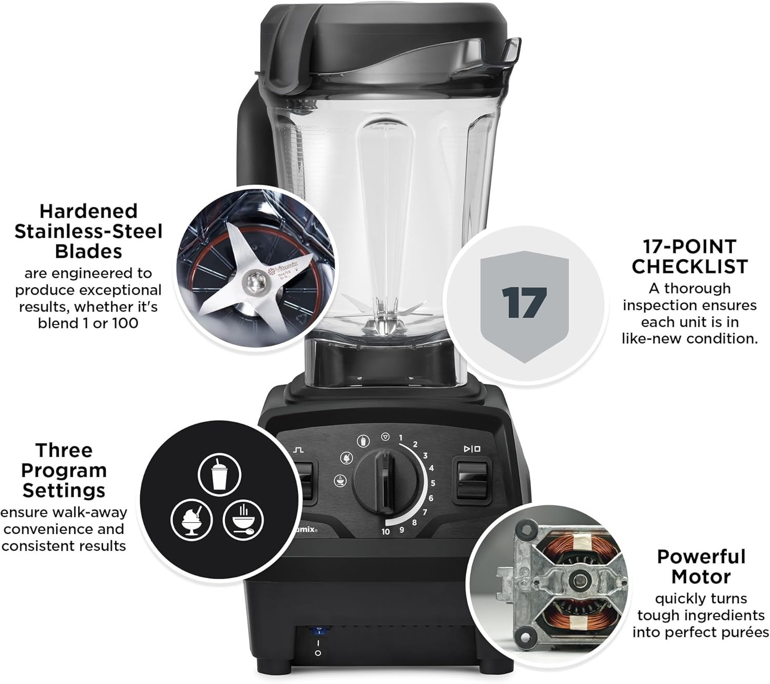 Vitamix Explorian Blender with Programs, Professional-Grade, 64 oz. Low-Profile Container, Black (Renewed Premium)