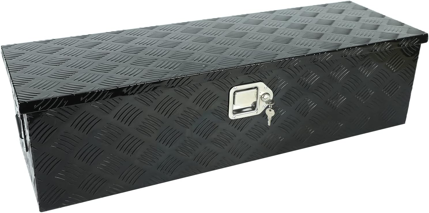 18X17X17.75 Black Aluminum 5 Bar Tread Tool Box Truck Car Outdoor Trailer Pickup Underbody Toolbox,RV Storage Organizer，Underbed Tools Organizer W/Lock Latch w/Keys