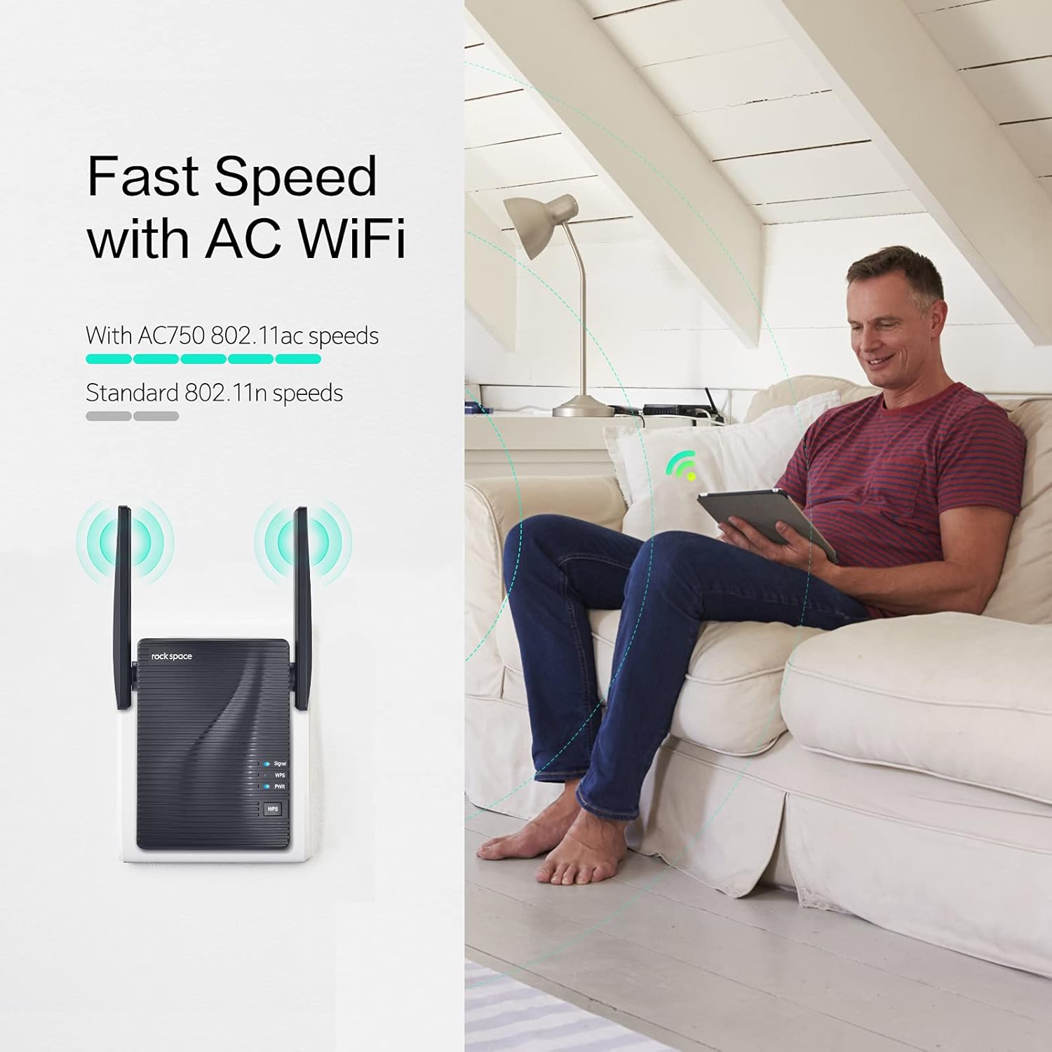 rockspace WiFi Extender - Dual-band Wifi Range Extender with erthernet port, Access Point Mode, WPS Button Setup, 360&deg; Full Coverage, Connected up to 20+ Devices