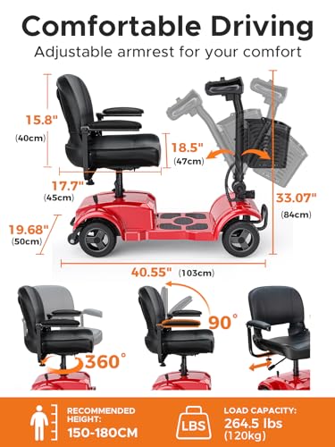 ENGWE Folding 4 Wheel Mobility Scooter,15 Mile Long Range, 250W Electric Powered Mobile Wheelchair for Seniors Adult with Detachable Basket, Front Light (Blue, Large Cushion)