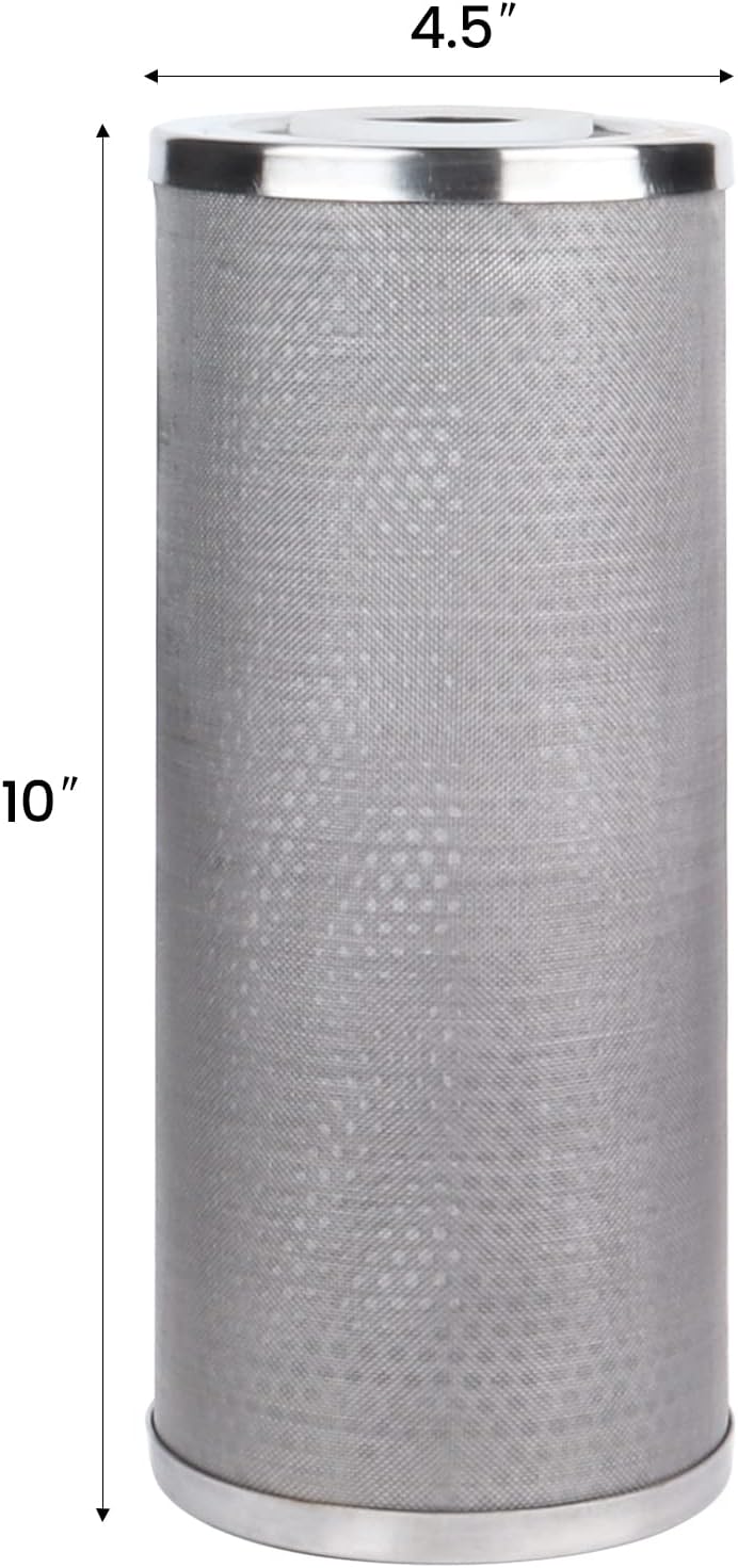 Amwater NSF/ANSI 42 Certification Stainless Steel Jumbo Filter Housing for 10”Length,4.5"OD Filter Cartridge, 1in NPT Inlet and Outlet/Filter Cartridge 10”Length,4.5"OD(50 Micron)