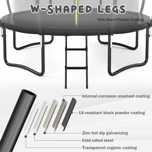 Trampoline 12FT 14FT 15FT 16FT Trampoline for Kids/Adults - Outdoor Recreational Trampolines with Enclosure Net Curved Poles and Ladder, Heavy Duty Trampoline Anti-Rust Coating, ASTM Approval