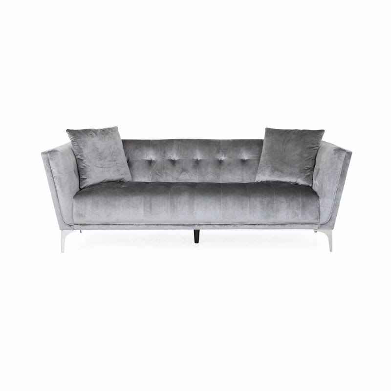 Noble House Kelvin Modern Glam 3 Seater Velvet Sofa, Smoke, Silver