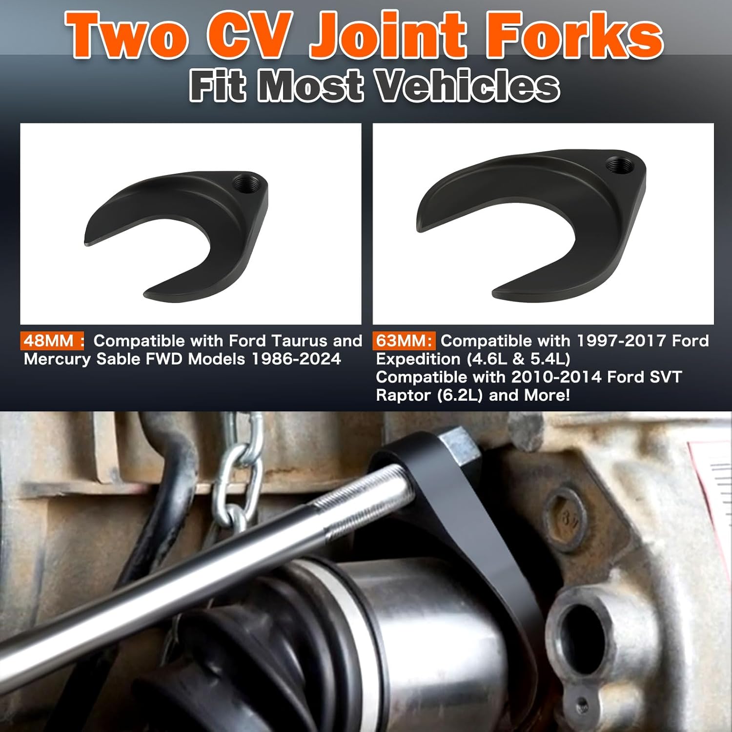 Inner CV Axle Puller Removal Tool Set with 5/8"-18 Slide Hammer & Adapter 63mm 48mm CV Joint Fork Adapter Front Wheel Drive Axle Puller Set