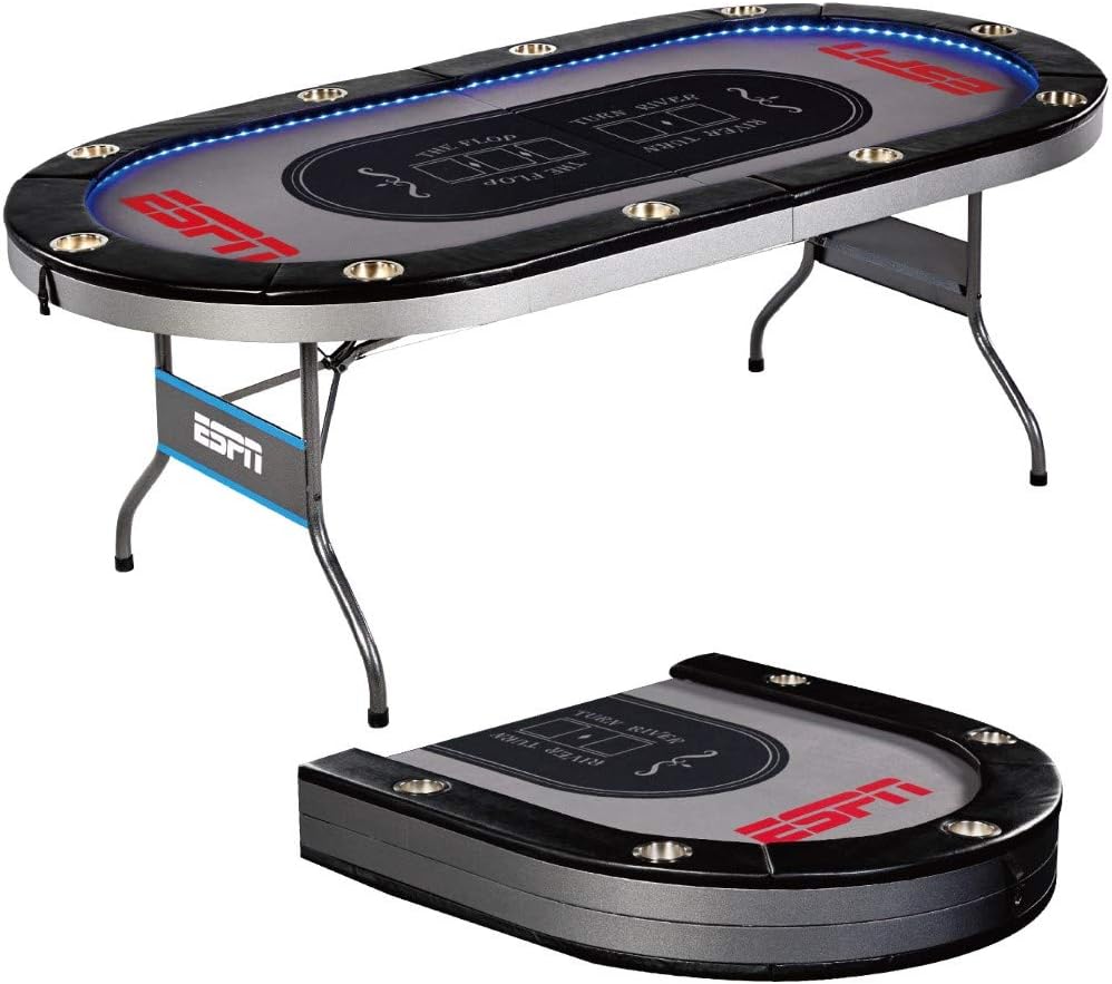 Foldable Poker Table for Friends and Family, in-Laid LED Lights, Sports & Outdoors Recreation Game Room Poker & Casino, Gray