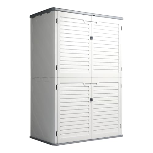 VINGLI Outdoor Storage Shed, Resin Storage Cabinet with Lockable Design, Weatherproof Tool Shed with HDPE Material, Resin Deck Box for Garden Tools, Pool Equipment, Garbage Cans, White (59 Cu.ft)