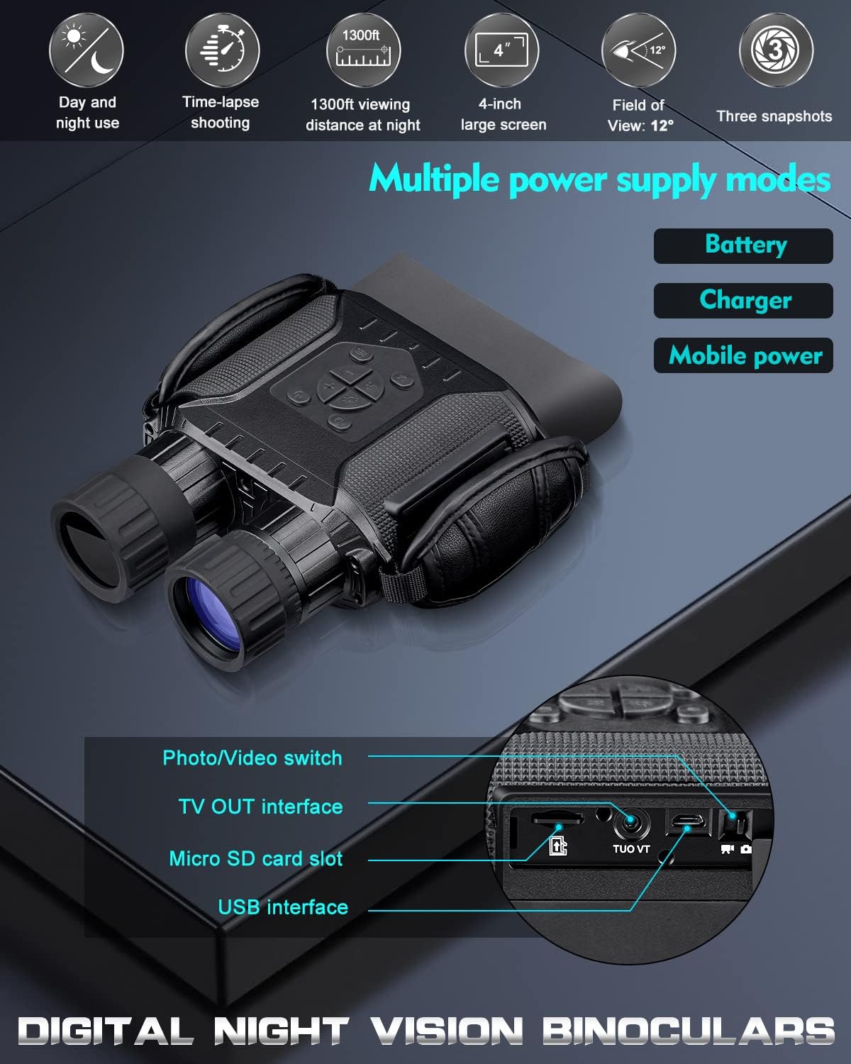 Nightiger Night Vision Goggles,Digital Infrared Night Vision Binoculars with 32GB Memory Card for Hunting