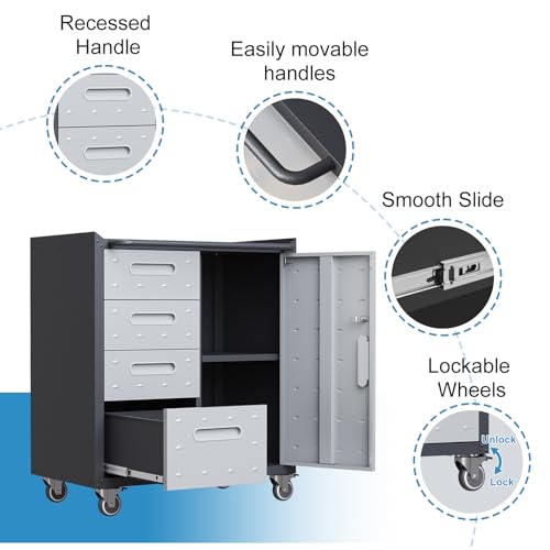 Garage Storage Cabinet Wall Cabinet with 2 Doors,Lockable Tool Cabinets Wall Mounted with Adjustale Shelves,Heavy Duty Steel Hanging Cabinets for Warehouse Kitchen Laundry,Assembly Required