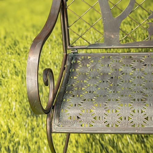 Classic Iron Garden Bench with Nature Scenery (Blooming Tree Backrest in Green)