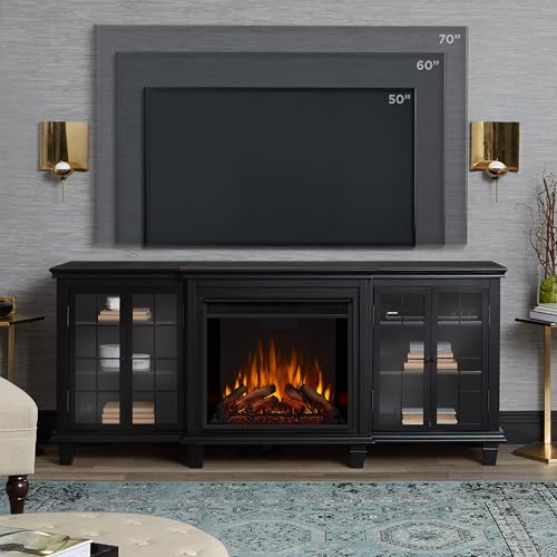 Real Flame Marlowe 70” Electric Fireplace TV Stand for TVs up to 70 inches, Entertainment center with adjustable shelves and storage, TV Stand for Living Room and Bedroom, Remote control, White