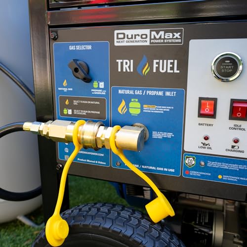 DuroMax XP13000HXT 13,000-Watt 500cc Tri Fuel Gas Propane Natural Gas Portable Generator with CO Alert, Black/Blue