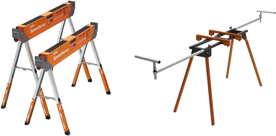 Bora Portamate Speedhorse XT Adjustable Height Sawhorse Pair- Two pack, 30-36 inch height adjustable Legs, Metal Top for 2x4, Heavy Duty Pro Bench Saw Horse for Contractors, Carpenters - PM-4550T