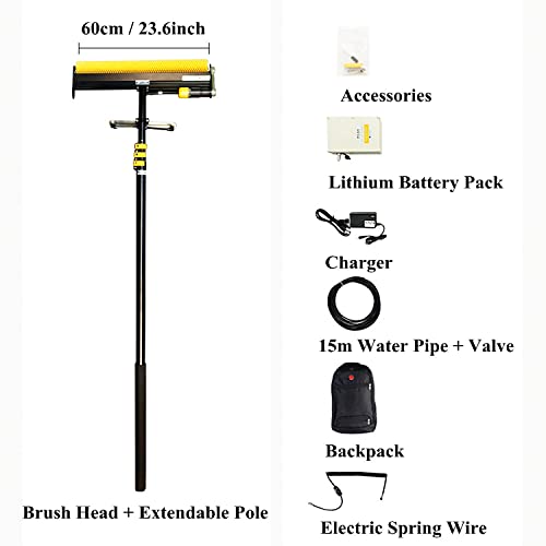 WTTTTW Electric Solar Panel Cleaning Brush Tool, Automatic Photovoltaic Panel Cleaning Water Brush, Window Cleaner Kit Roof Water Brush with Rechargeable Lithium Battery