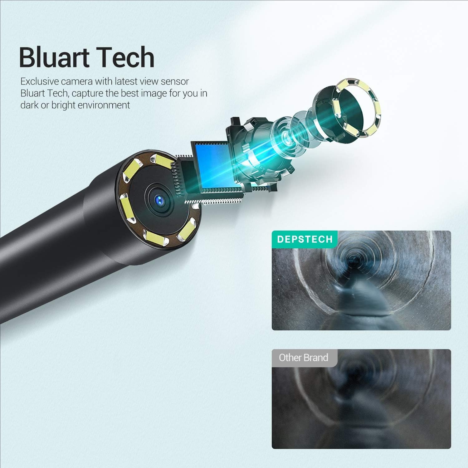 DEPSTECH WiFi Borescope, 5.0MP HD Wireless Endoscope, Semi-Rigid, 16 inch Focal Distance, Snake Inspection Camera with 2200mAh Battery for iOS & Android Smart Phone Tablets-33ft Pack of 2