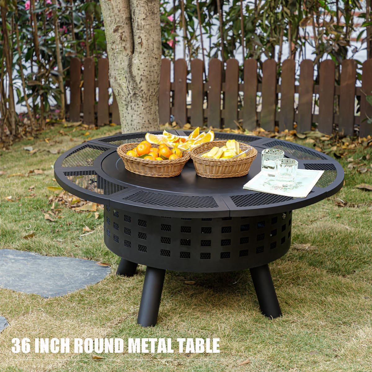 36 inch Outdoor Fire Pit with Grill, Wood Burning Firepit,for Family Gatherings Camping, Backyard, Patio,BBQ,Bonfire