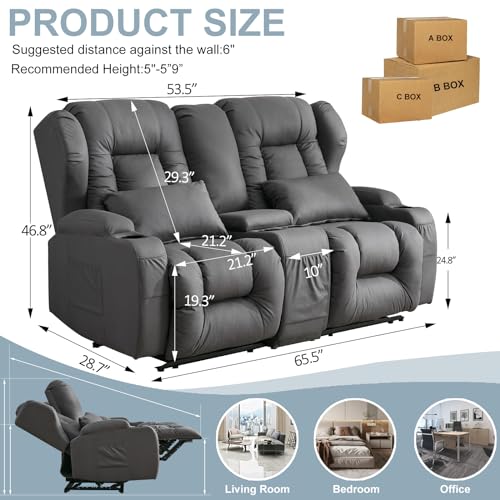 SAMERY 65.5" RV Loveseat Recliner Double Recliner RV Sofa & Console | Wall Hugger Reclining RV | RV Theater Seats | RV Couch | RV Theater Seating | RV Furniture, Home Theater Seating… (Beige)