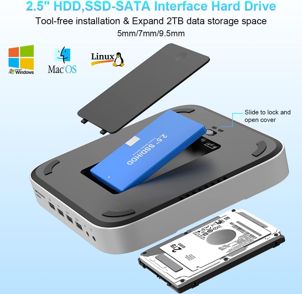 Mac Mini Dock with Hard Drive Enclosure,12 in 1 USB-C Docking Station for Mac Mini M1with HDMI,VGA,SSD/HDD Slot,USB 3.0,USB 2.0,TF/SD Card Solt,Video/Audio Jack Compatible with 2018/2020 Mac Mini Dock