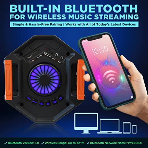 Pyle Portable Bluetooth PA Speaker - 300W Dual 6.5” Rechargeable Indoor/Outdoor BT Karaoke Audio System-Party Lights,LED Display,FM/AUX/MP3/USB/SD, 1/4" in, Handle, Wheels-Wireless Mic, Remote Control