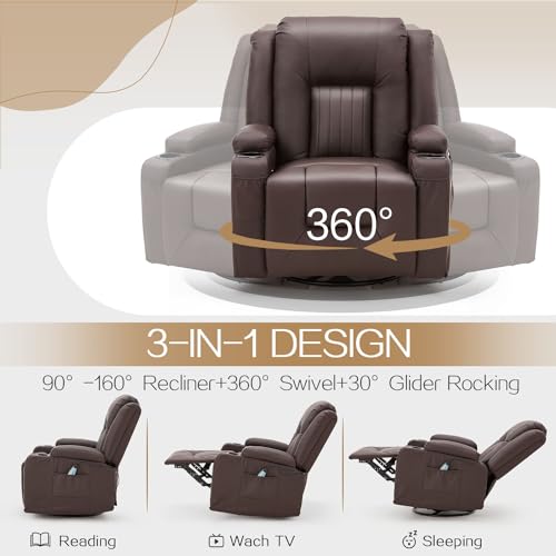 YODOLLA 3 Pieces Leather Recliner Sofa Set for Living Room Furniture Set，Overstuffed Reclining Sofa with Massage&Heat Function, Manual Control Couch Set，Theater Lounge Seat with Side Pockets, Black